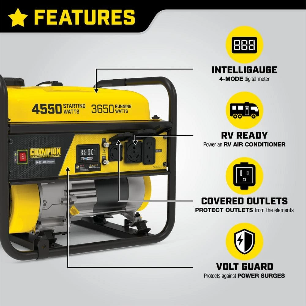 Flash Sale π― Champion Power Equipment 4550-Watt/3650-Watt Recoil Start Gasoline Powered RV Ready Portable Generator with CO Shield π - Image 3