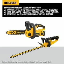 Outlet π DEWALT 20V MAX 12 in. Brushless Cordless Battery Powered Chainsaw Kit & Hedge Trimmer with (1) 5.0 Ah Battery & Charger β