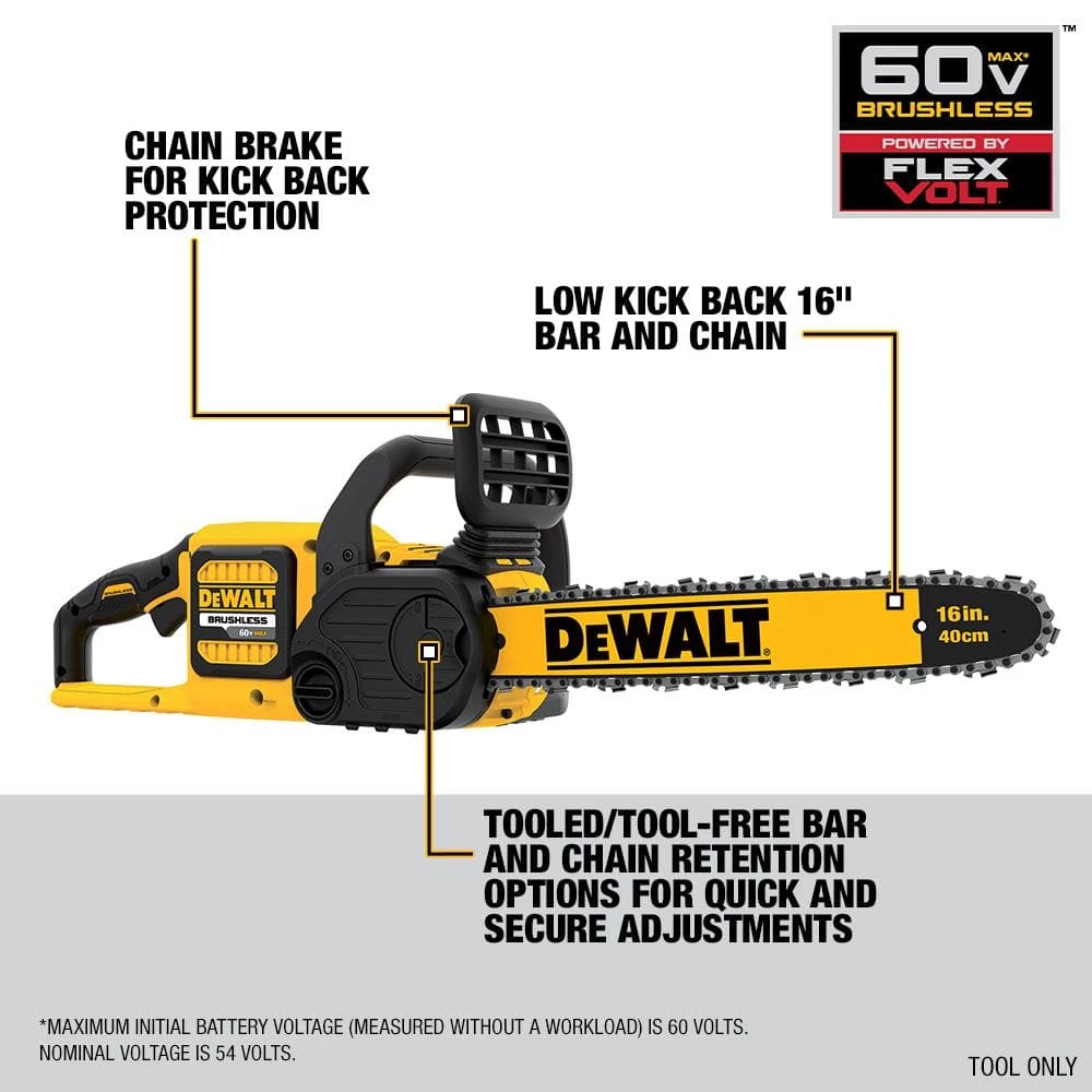 Coupon π₯° DEWALT 60V MAX 16in. Brushless Cordless Battery Powered Chainsaw Kit with (1) FLEXVOLT 2Ah Battery & Charger π - Image 2