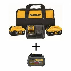 Promo 😍 DEWALT 20V MAX Lithium-Ion Starter Kit 6.0Ah Battery, 4.0Ah Battery, Charger & Kit Bag and FLEXVOLT 20V/60V 6.0Ah Battery ✨