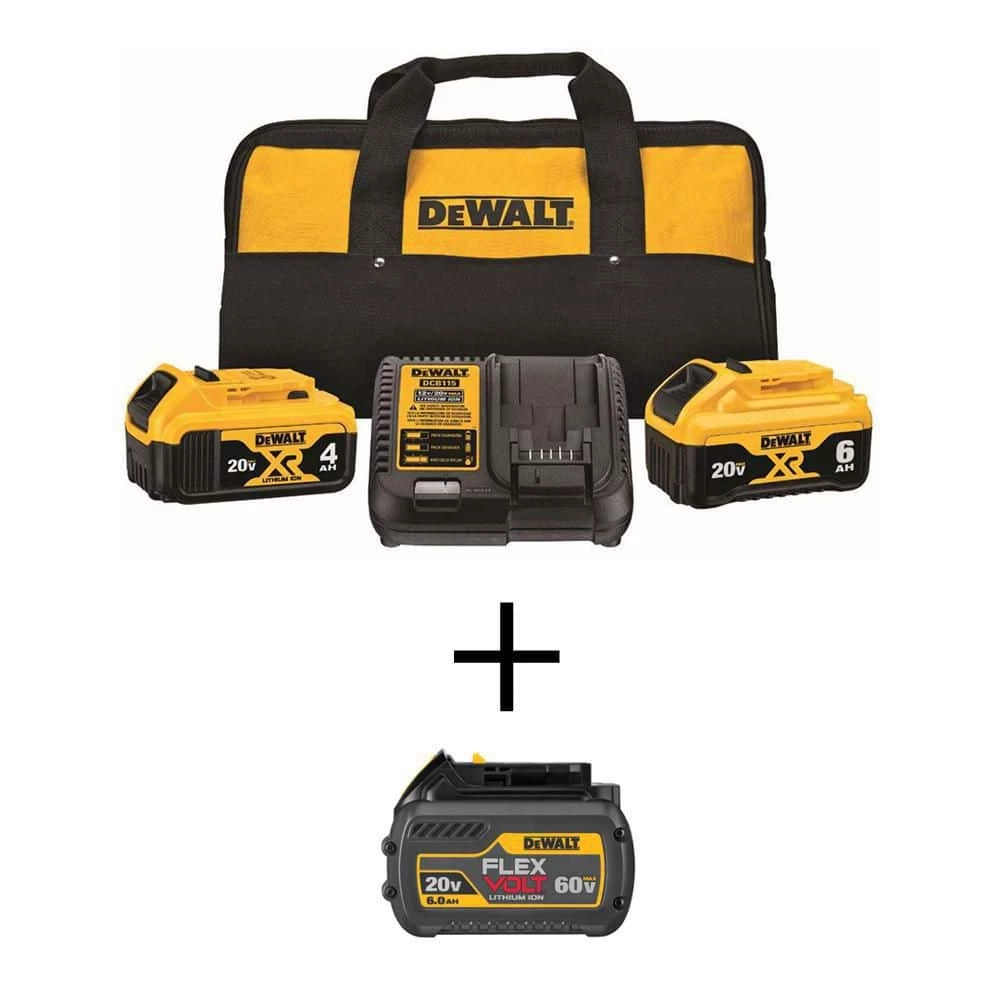 Promo π DEWALT 20V MAX Lithium-Ion Starter Kit 6.0Ah Battery, 4.0Ah Battery, Charger & Kit Bag and FLEXVOLT 20V/60V 6.0Ah Battery β¨