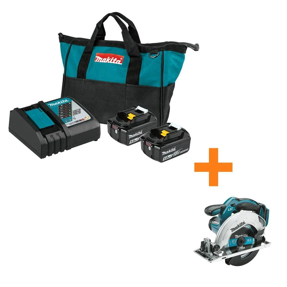 Promo β Makita 18-Volt LXT Lithium-Ion Battery and Rapid Optimum Charger Starter Pack (5.0Ah) with bonus 18V LXT 6-1/2 in. Circular Saw β€οΈ