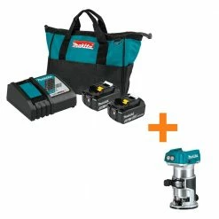 Flash Sale ✔️ Makita 18-Volt LXT Battery and Rapid Optimum Charger Starter Pack (5.0Ah) with bonus 18V LXT Brushless Compact Router 🛒