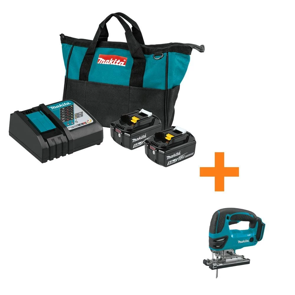 Top 10 β€οΈ Makita 18-Volt LXT Lithium-Ion Battery and Rapid Optimum Charger Starter Pack (5.0Ah) with bonus 18V LXT Jigsaw (Tool-Only) βοΈ