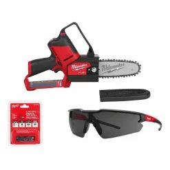 Promo 💯 Milwaukee M12 FUEL 6 in. 12-Volt Brushless Cordless Electric Cordless Chainsaw Tool Only Extra 6 in. Chain & Tinted Safety Glasses 👍