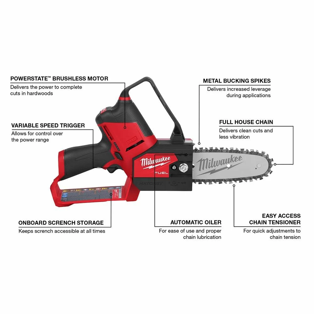Promo π― Milwaukee M12 FUEL 6 in. 12-Volt Brushless Cordless Electric Cordless Chainsaw Tool Only Extra 6 in. Chain & Tinted Safety Glasses π - Image 2