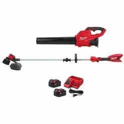 Flash Sale 👍 Milwaukee M18 FUEL 120 MPH 450 CFM 18V Brushless Cordless Handheld Blower w/Two 5Ah Batteries, Charger, String Trimmer 🧨