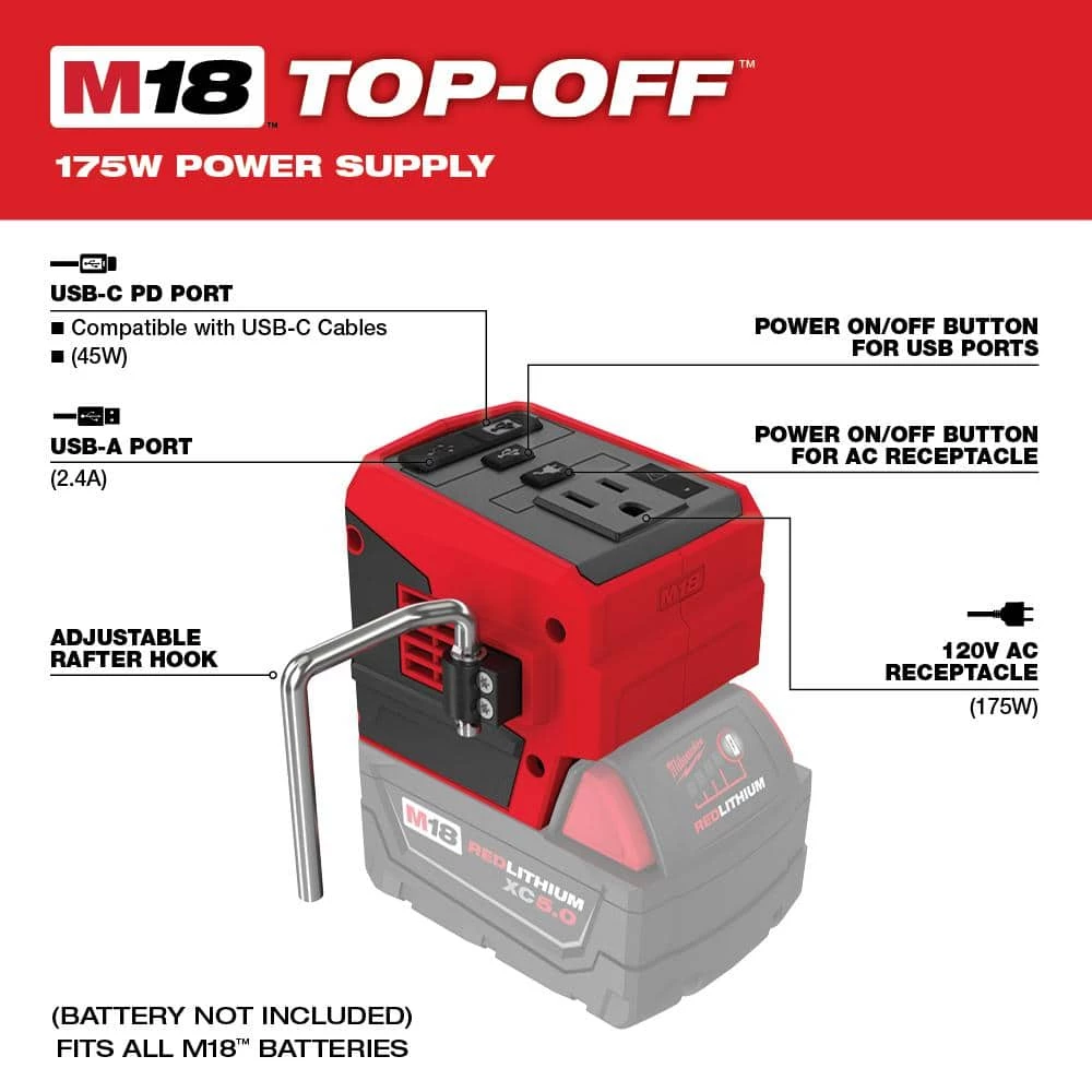Budget โญ Milwaukee M18 18-Volt Lithium-Ion 175-Watt Powered Compact Inverter for M18 Batteries (Tool-Only) ๐ฅ - Image 3