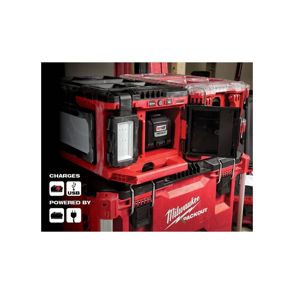Best Sale ๐ Milwaukee M18 18-Volt Lithium-Ion Cordless PACKOUT 3000 Lumens LED Light with Built-In Charger with (1) 5.0 Ah Battery ๐ - Image 4