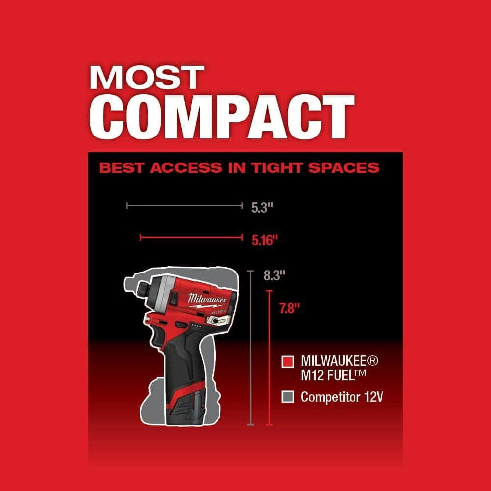 Best Sale π₯ Milwaukee M12 FUEL 12-Volt Lithium-Ion Brushless Cordless 1/4 in. Hex Impact Driver Kit W/ M12 6.0Ah Battery β¨ - Image 5