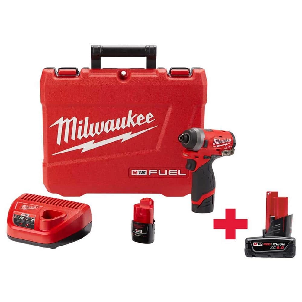 Best Sale π₯ Milwaukee M12 FUEL 12-Volt Lithium-Ion Brushless Cordless 1/4 in. Hex Impact Driver Kit W/ M12 6.0Ah Battery β¨