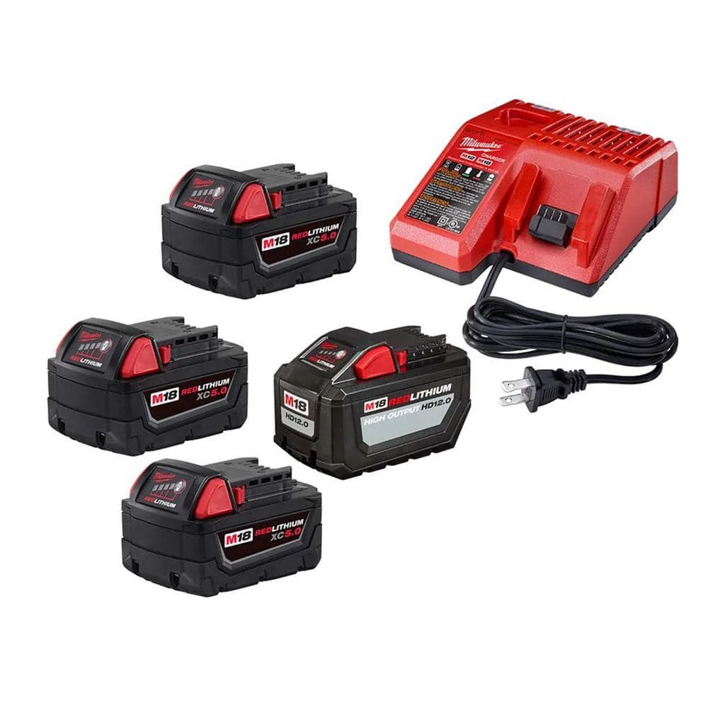 Cheapest ๐ฅฐ Milwaukee M18 18-Volt Lithium-Ion High Output 12.0Ah Battery with Three 5.0Ah Batteries and Charger (4-Pack) ๐คฉ