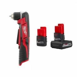 Hot Sale 🌟 Milwaukee M12 12-Volt Lithium-Ion XC High Output 5.0 Ah Battery Pack W/High Output 2.5 Ah Battery Pack + 3/8 in. Right Angle Drill 🎉