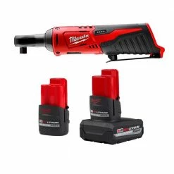 Promo π Milwaukee M12 12-Volt Lithium-Ion XC High Output 5.0 Ah Battery Pack W/High Output 2.5 Ah Battery Pack + 3/8 in. Ratchet β