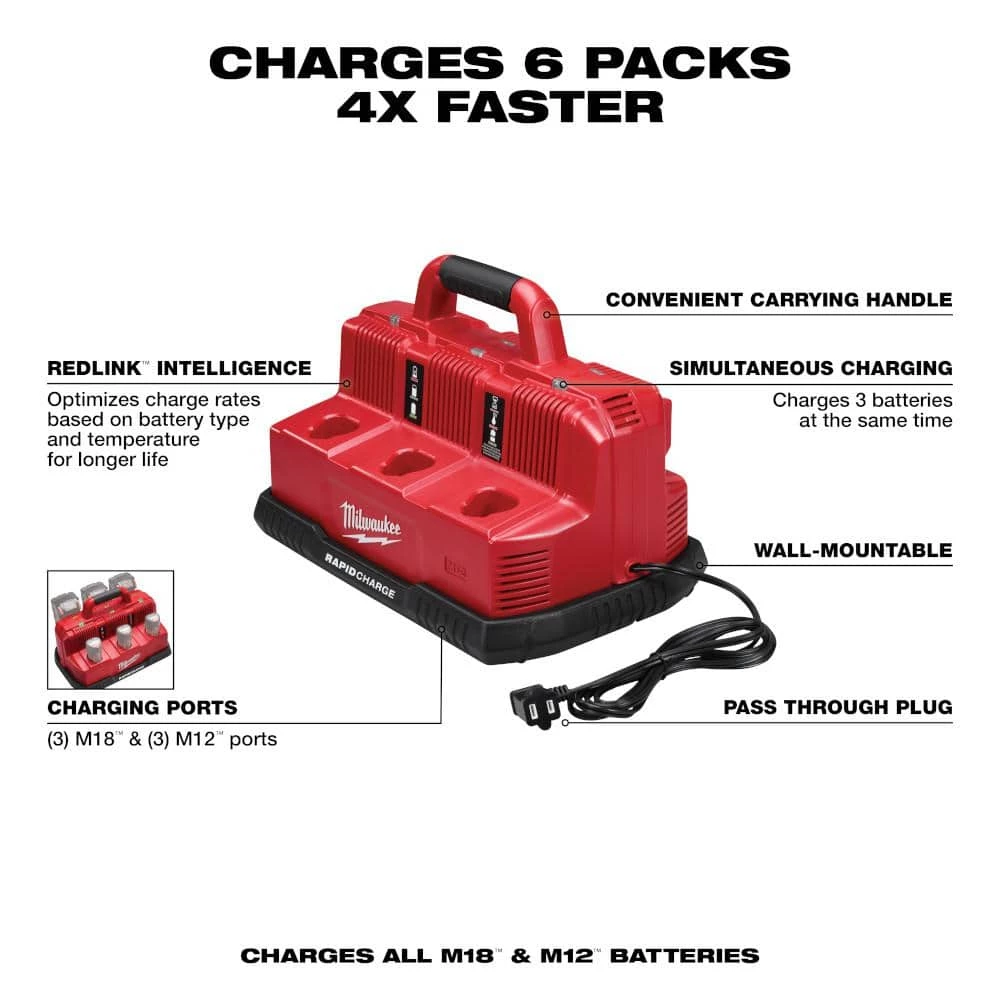 Best deal โ๏ธ Milwaukee M12 and M18 12-Volt/18-Volt Lithium-Ion Multi-Voltage 6-Port Sequential Rapid Battery Charger (3 M12 and 3 M18 Ports) ๐ - Image 2