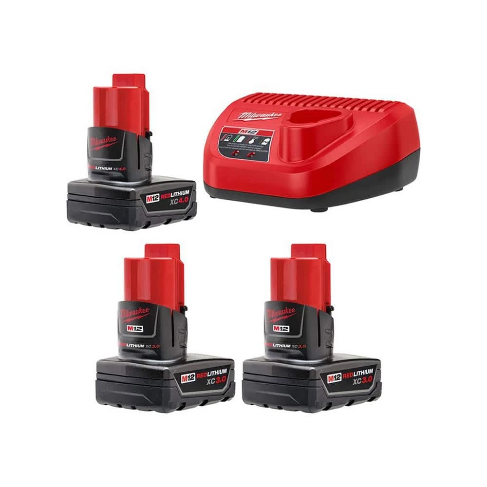 Outlet β Milwaukee M12 12-Volt Lithium-Ion XC Battery Pack Starter Kit with (1) 4.0 Ah, (2) 3.0 Ah Batteries and Charger π