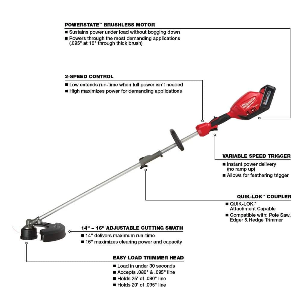 New π₯° Milwaukee M18 FUEL 18-Volt Lithium-Ion Brushless Cordless QUIK-LOK String Trimmer/Blower Combo Kit w/Pole Saw Attachment (3-Tool) β€οΈ - Image 3