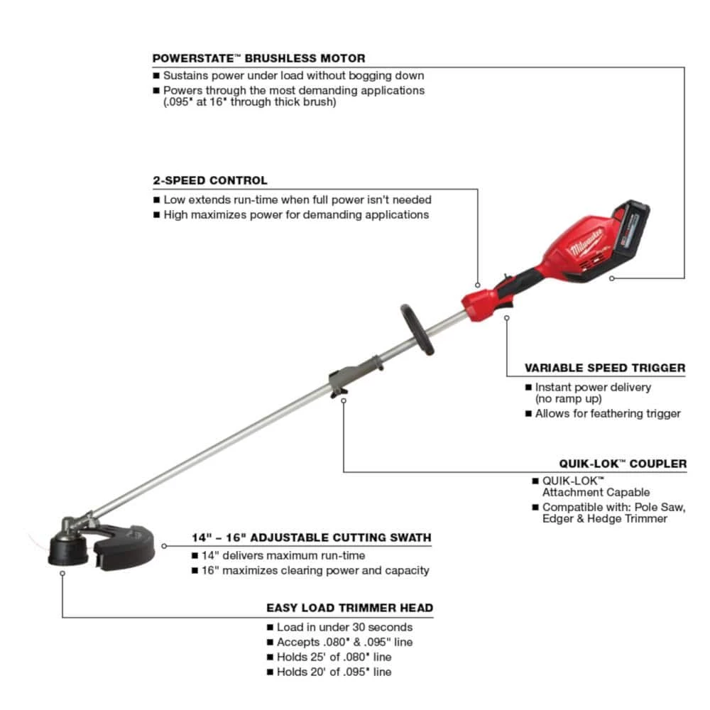 Discount β¨ Milwaukee M18 FUEL 18-Volt Brushless Cordless Electric String Trimmer/Blower Combo Kit w/Pole Saw & Two 10 in. Saw Chains (3-Tool) β¨ - Image 2