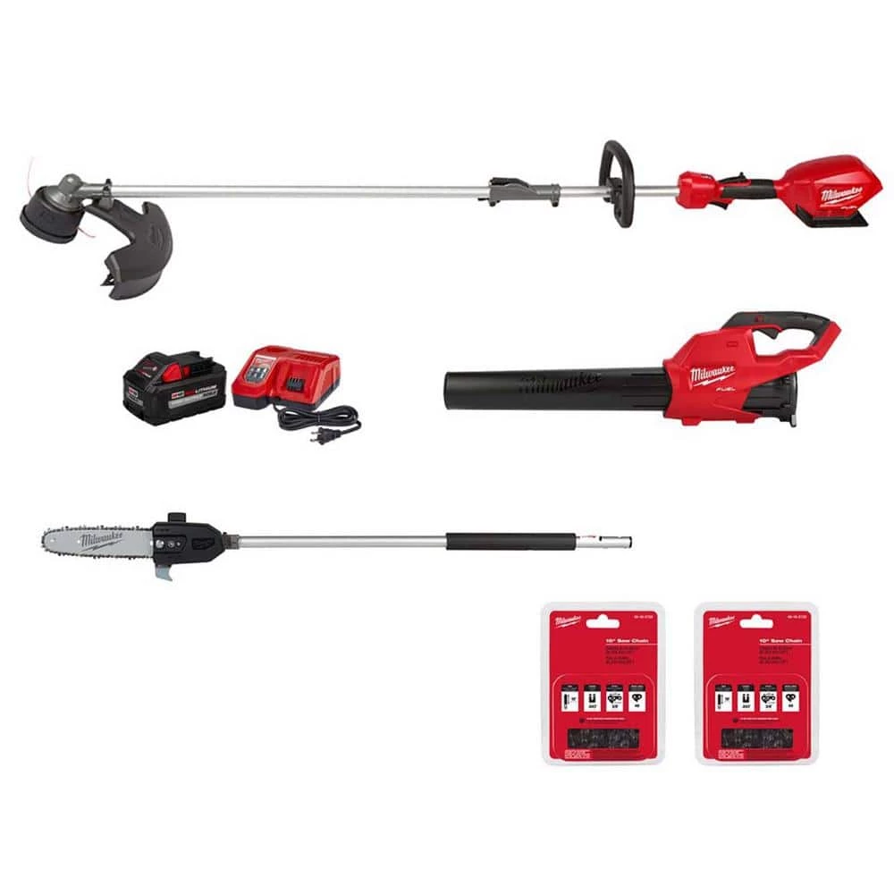 Discount β¨ Milwaukee M18 FUEL 18-Volt Brushless Cordless Electric String Trimmer/Blower Combo Kit w/Pole Saw & Two 10 in. Saw Chains (3-Tool) β¨