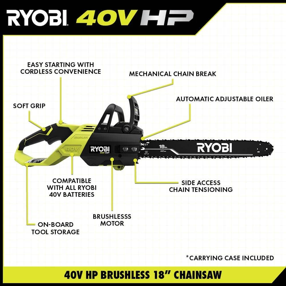 Top 10 π RYOBI 40V HP Brushless 18 in. Cordless Battery Chainsaw with 5.0 Ah Battery and Charger π― - Image 4