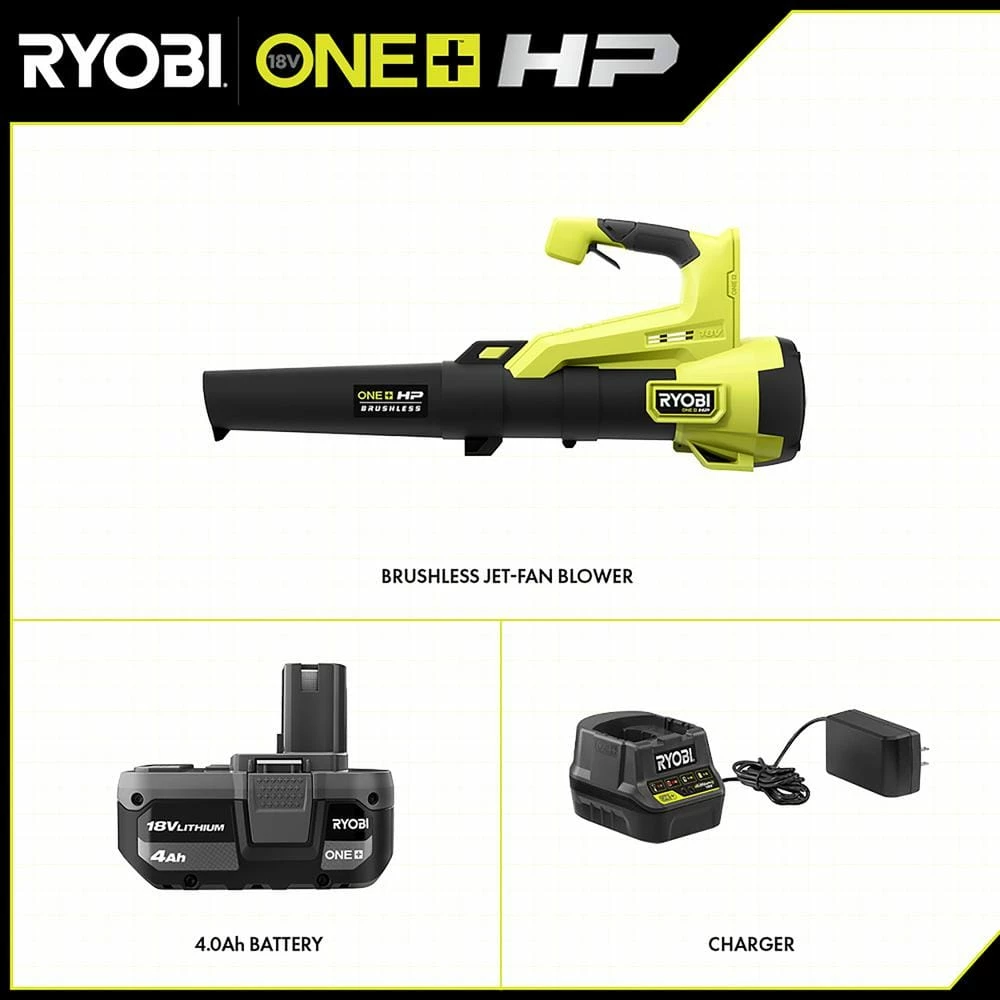 Outlet π RYOBI ONE+ HP 18V Brushless 110 MPH 350 CFM Cordless Variable-Speed Jet Fan Leaf Blower w/ 4.0 Ah Battery and Charger π€© - Image 3