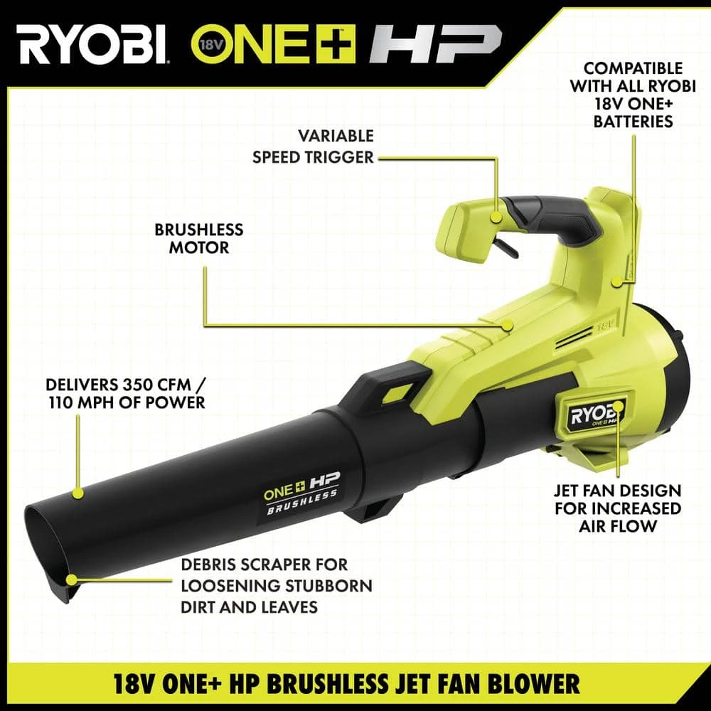Outlet π RYOBI ONE+ HP 18V Brushless 110 MPH 350 CFM Cordless Variable-Speed Jet Fan Leaf Blower w/ 4.0 Ah Battery and Charger π€© - Image 10