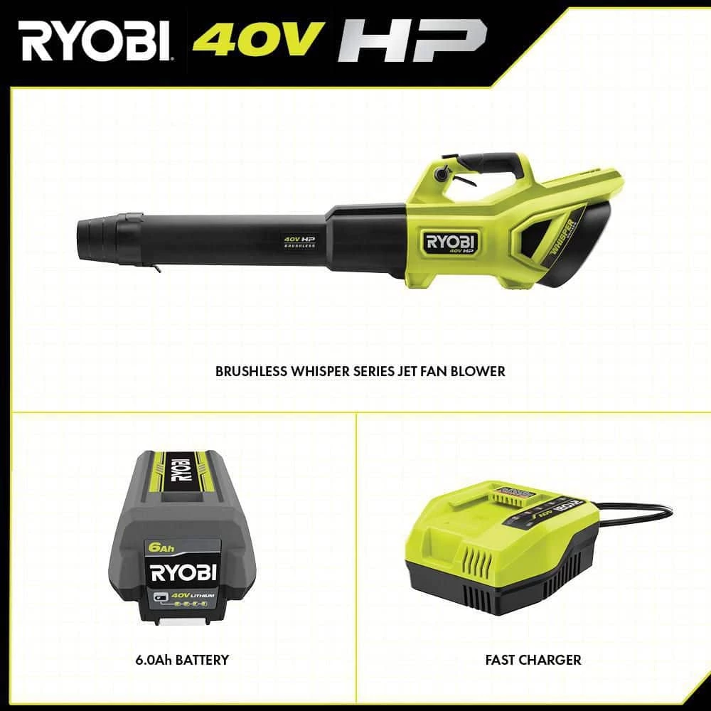 New π₯ RYOBI 40V HP Brushless Whisper Series 160 MPH 650 CFM Cordless Battery Leaf Blower with 6.0 Ah Battery and Charger β - Image 3
