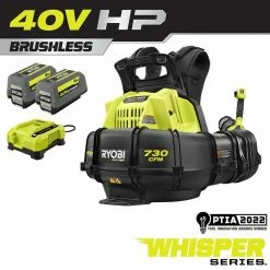Hot Sale ✔️ RYOBI 40V HP Brushless Whisper Series 165 MPH 730 CFM Cordless Battery 🎒 Backpack Blower with (2) 6.0 Ah Batteries and Charger 🔥