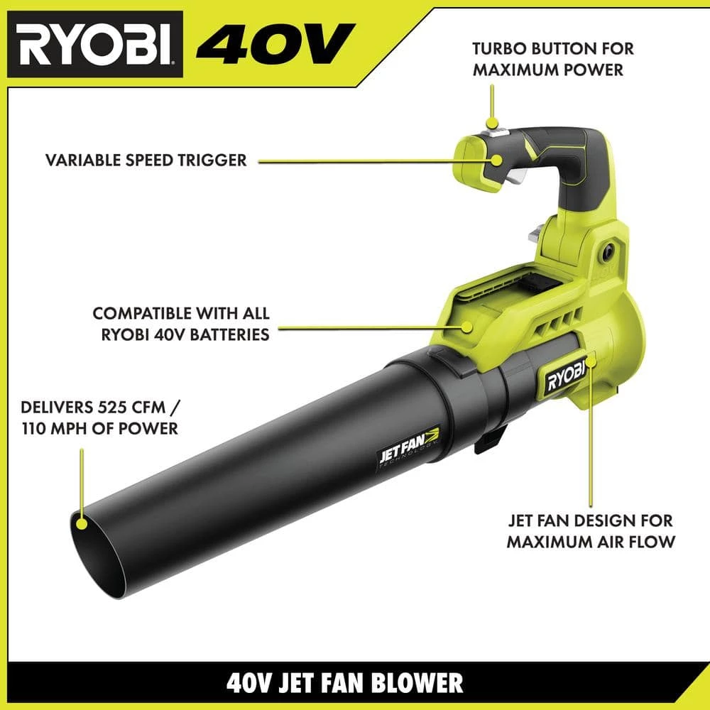Top 10 ๐ RYOBI 40V 110 MPH 525 CFM Cordless Battery Variable-Speed Jet Fan Leaf Blower with 4.0 Ah Battery and Charger ๐ - Image 12
