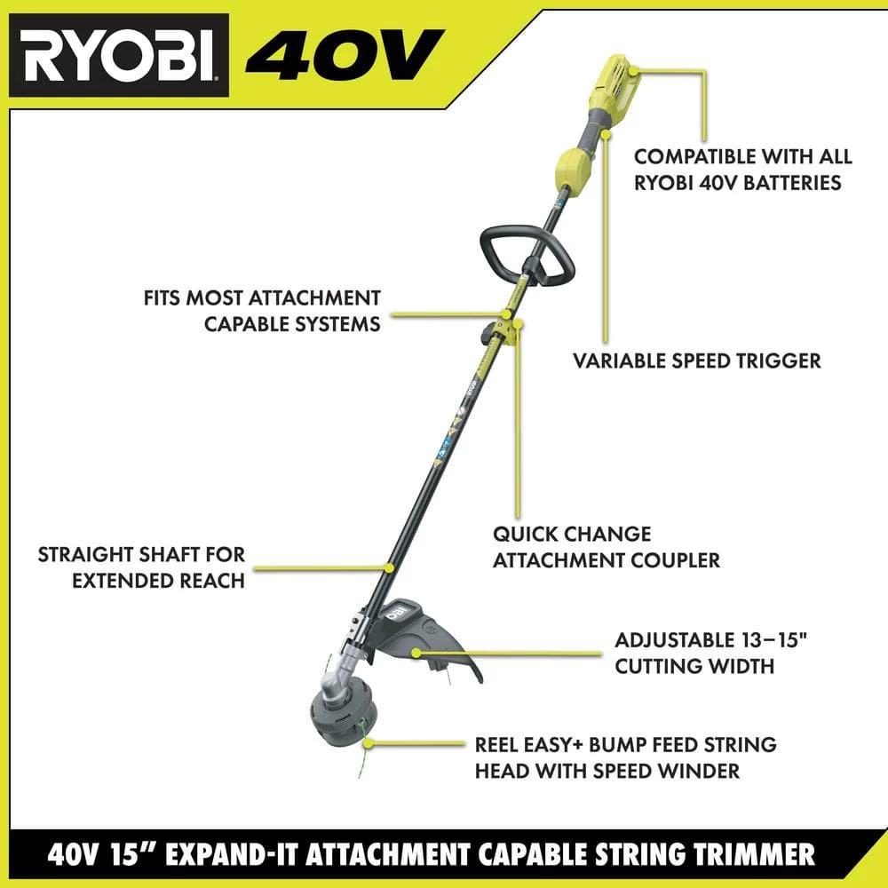 Flash Sale ๐ RYOBI 40V Expand-It Cordless Battery Attachment Capable String Trimmer with 4.0 Ah Battery and Charger ๐ฅฐ - Image 3