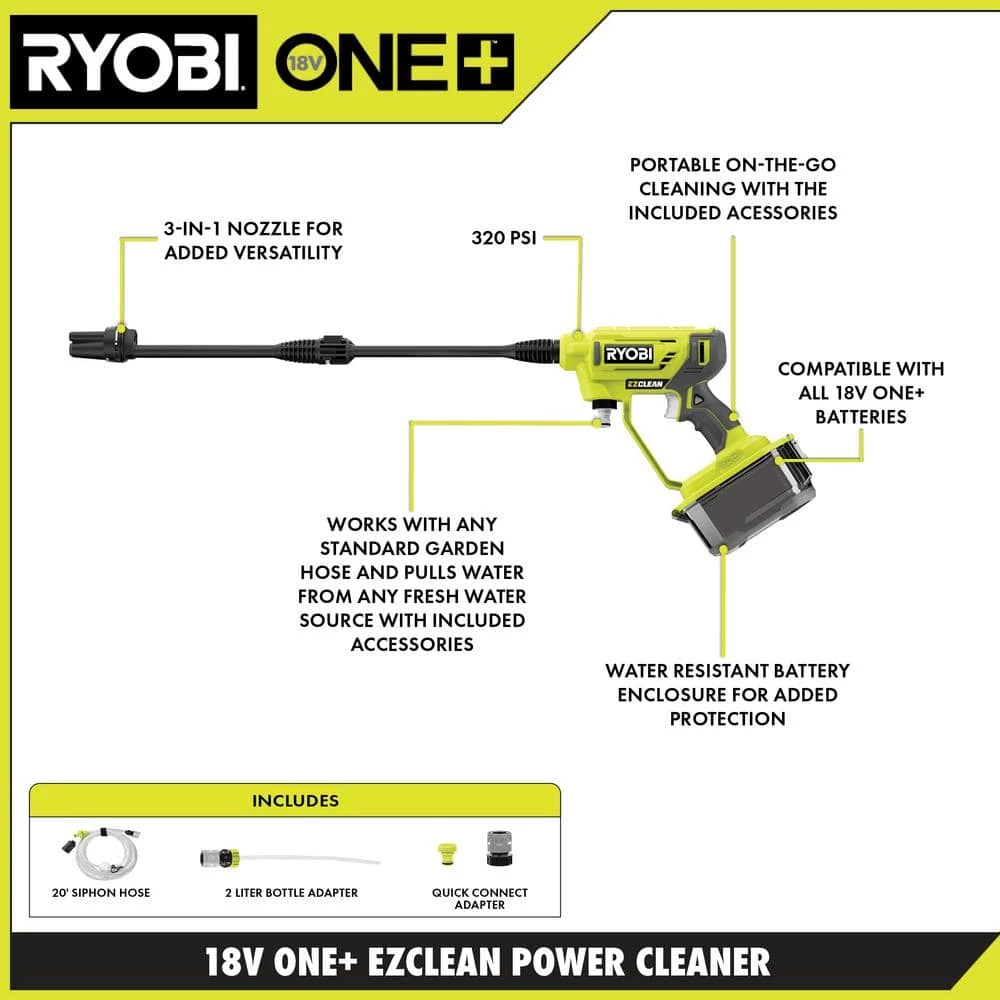 Promo 🔥 RYOBI ONE+ 18V EZClean 320 PSI 0.8 GPM Cordless Cold Water Power Cleaner (Tool Only) 👏 - Image 6