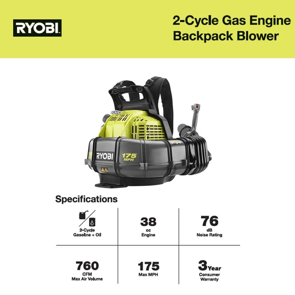 Brand new π RYOBI 175 MPH 760 CFM 38cc Gas π Backpack Leaf Blower β - Image 3