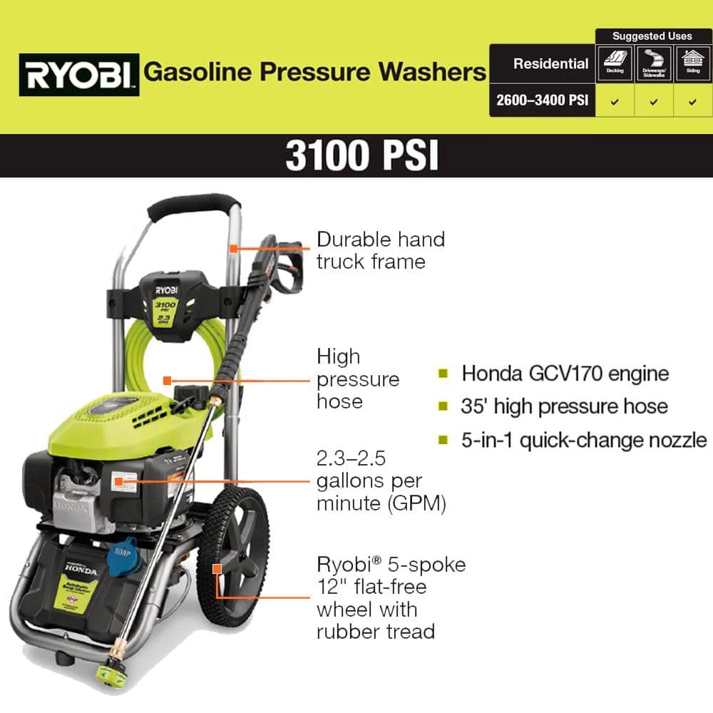 Hot Sale β RYOBI 3100 PSI 2.3 GPM Cold Water Gas Pressure Washer Honda π₯ - Image 11