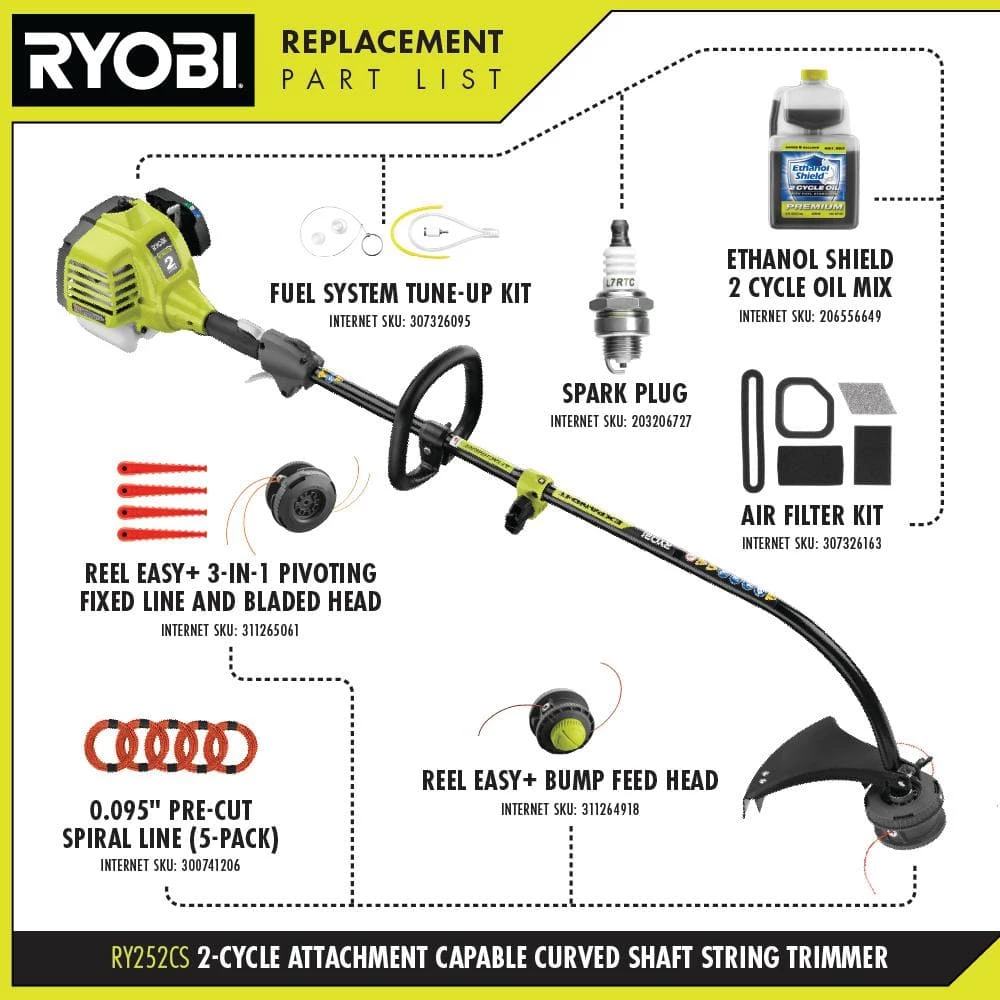 Budget β€οΈ RYOBI 25 cc 2-Stroke Attachment Capable Full Crank Curved Shaft Gas String Trimmer π - Image 3