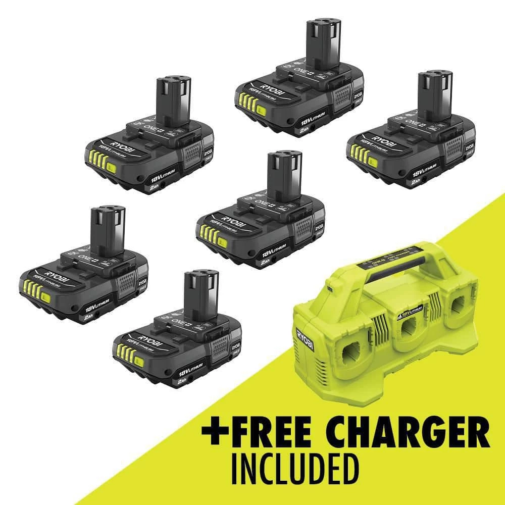 Brand new π RYOBI ONE+ 18V Lithium-Ion 2.0 Ah Compact Battery (6-Pack) with 6-Port Charger βοΈ