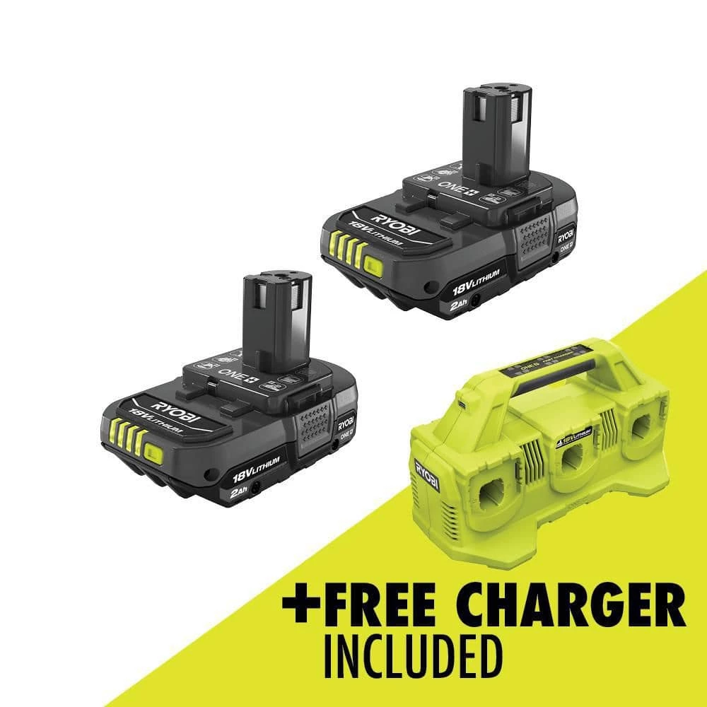 Brand new ❤️ RYOBI ONE+ 18V Lithium-Ion 2.0 Ah Compact Battery (2-Pack) with 6-Port Charger ❤️