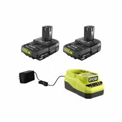 Budget ❤️ RYOBI ONE+ 18V Lithium-Ion 2.0 Ah Compact Battery (2-Pack) with 18V Lithium-Ion Charger ⭐