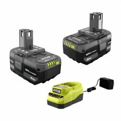New 🔔 RYOBI ONE+ 18V Lithium-Ion 4.0 Ah Battery (2-Pack) with 18V Charger 🥰