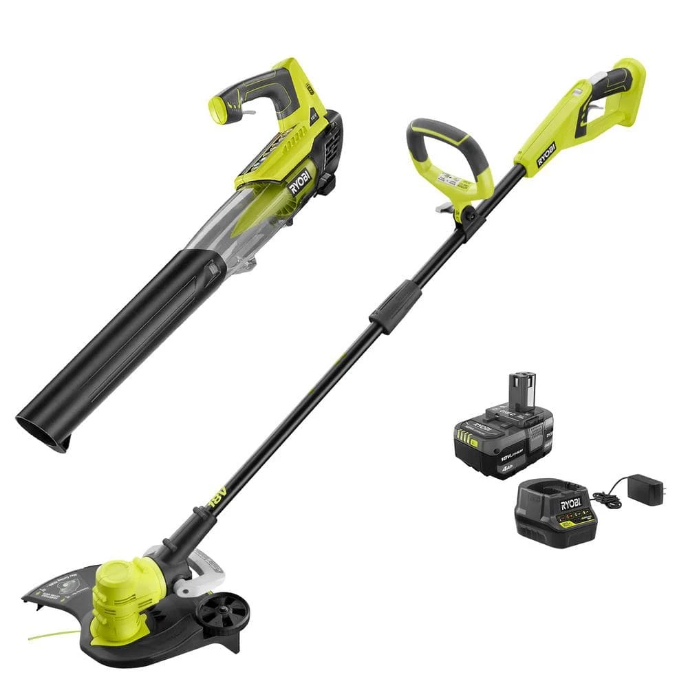 Discount ๐ RYOBI ONE+ 18V Cordless Battery String Trimmer/Edger and Jet Fan Blower Combo Kit with 4.0 Ah Battery and Charger ๐ฅฐ