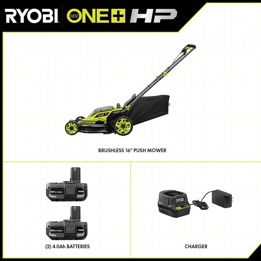 Buy β RYOBI ONE+ HP 18V Brushless 16 in. Cordless Battery Walk Behind Push Lawn Mower with (2) 4.0 Ah Batteries and (1) Charger π - Image 7