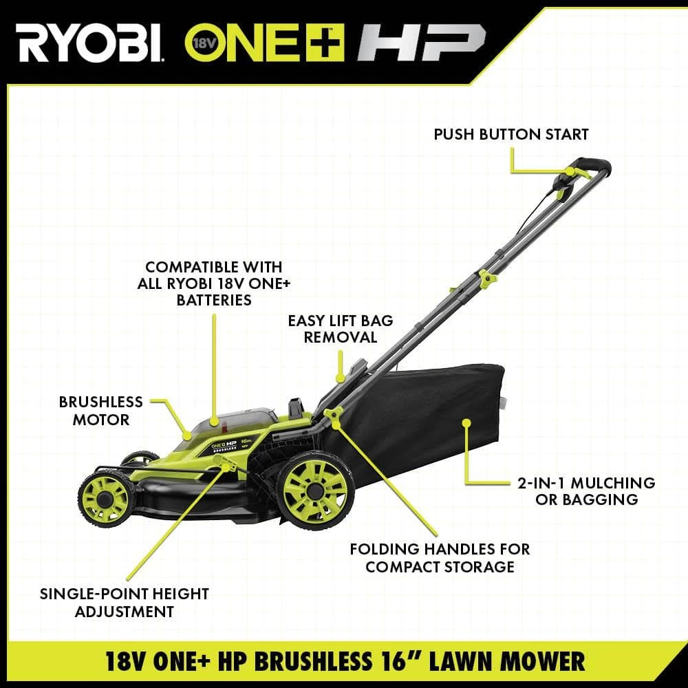 Buy β RYOBI ONE+ HP 18V Brushless 16 in. Cordless Battery Walk Behind Push Lawn Mower with (2) 4.0 Ah Batteries and (1) Charger π - Image 14