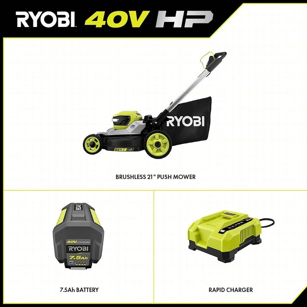 Best Sale β€οΈ RYOBI 40V HP Brushless 21 in. Battery Walk Behind Push Lawn Mower with 7.5 Ah Battery and Rapid Charger π - Image 3