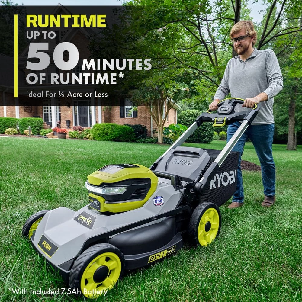 Best Sale β€οΈ RYOBI 40V HP Brushless 21 in. Battery Walk Behind Push Lawn Mower with 7.5 Ah Battery and Rapid Charger π - Image 6