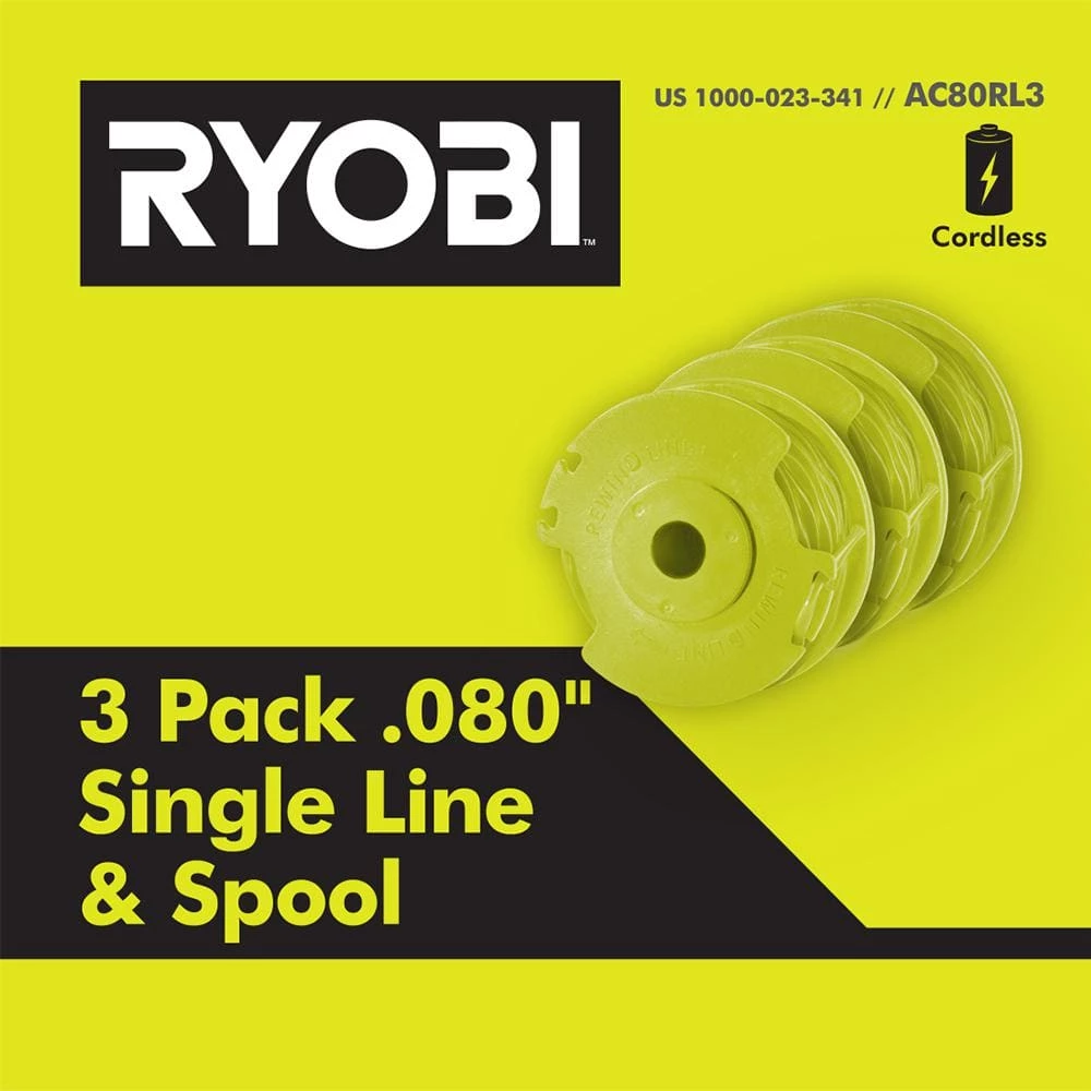 New ๐คฉ RYOBI Replacement Twisted 0.080 in. Auto Feed Line Spools (3-Pack) ๐